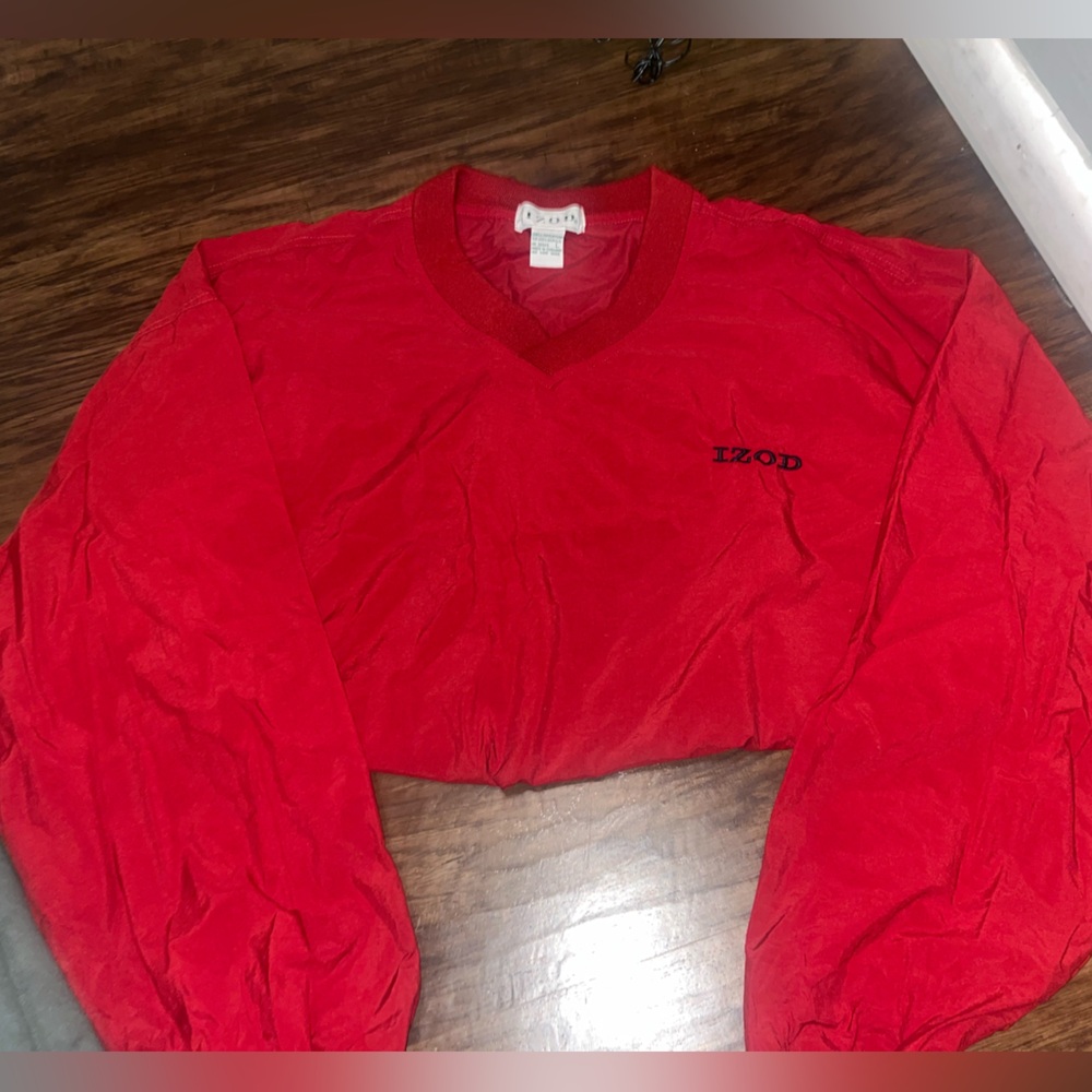 Vintage Red Izod Pullover, size L, zipper pockets